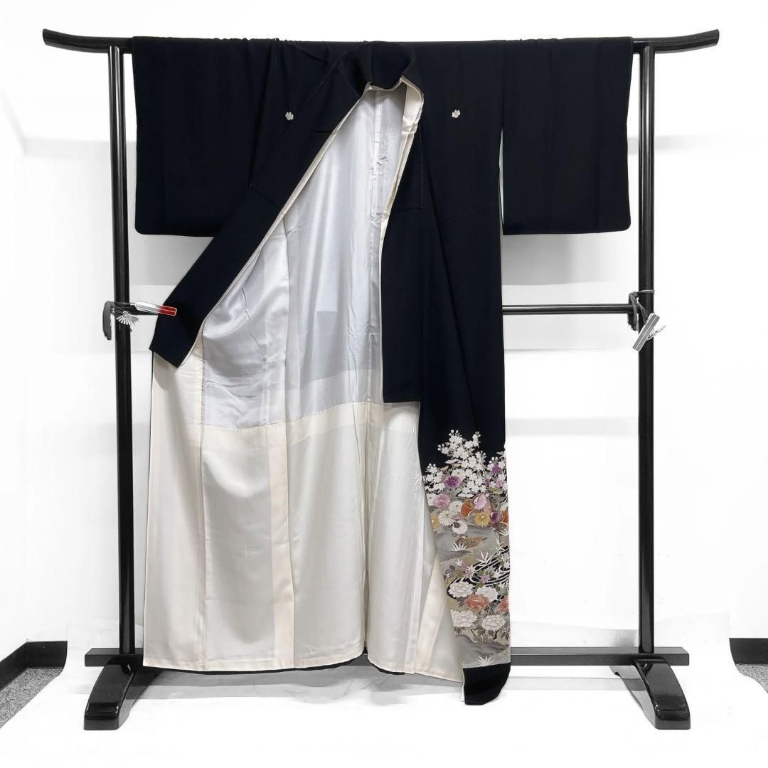 じゅらく 黒留袖 帝王紫 刺繍 金駒刺繍 金彩 鴛鴦 花 着物 055a d