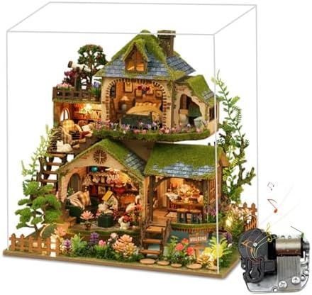 フォレストアドベンチャー DIY ミニチュアドールハウスキット | 2階建ての素朴なシーン | 緑で覆われて居心地の良い装飾 クラシックエディション
