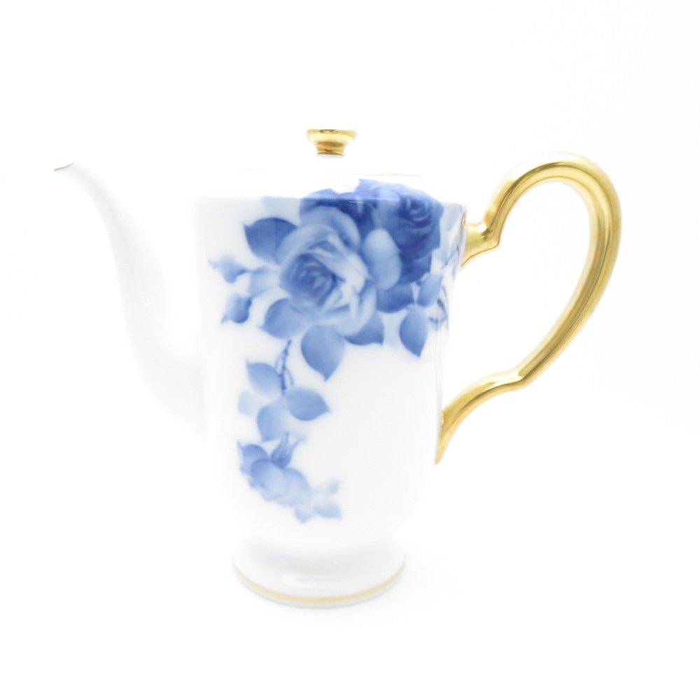 美品 OKURA 大倉陶園 ブルーローズ コーヒーポット 金彩 岡染め 青薔薇 