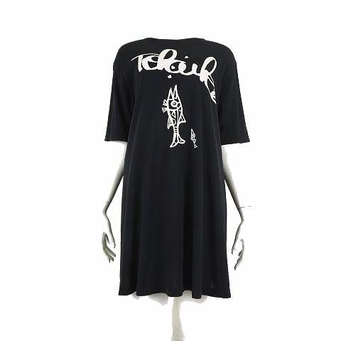 トクコプルミエヴォル 5分袖 プリント カットソー チュニック ロングT