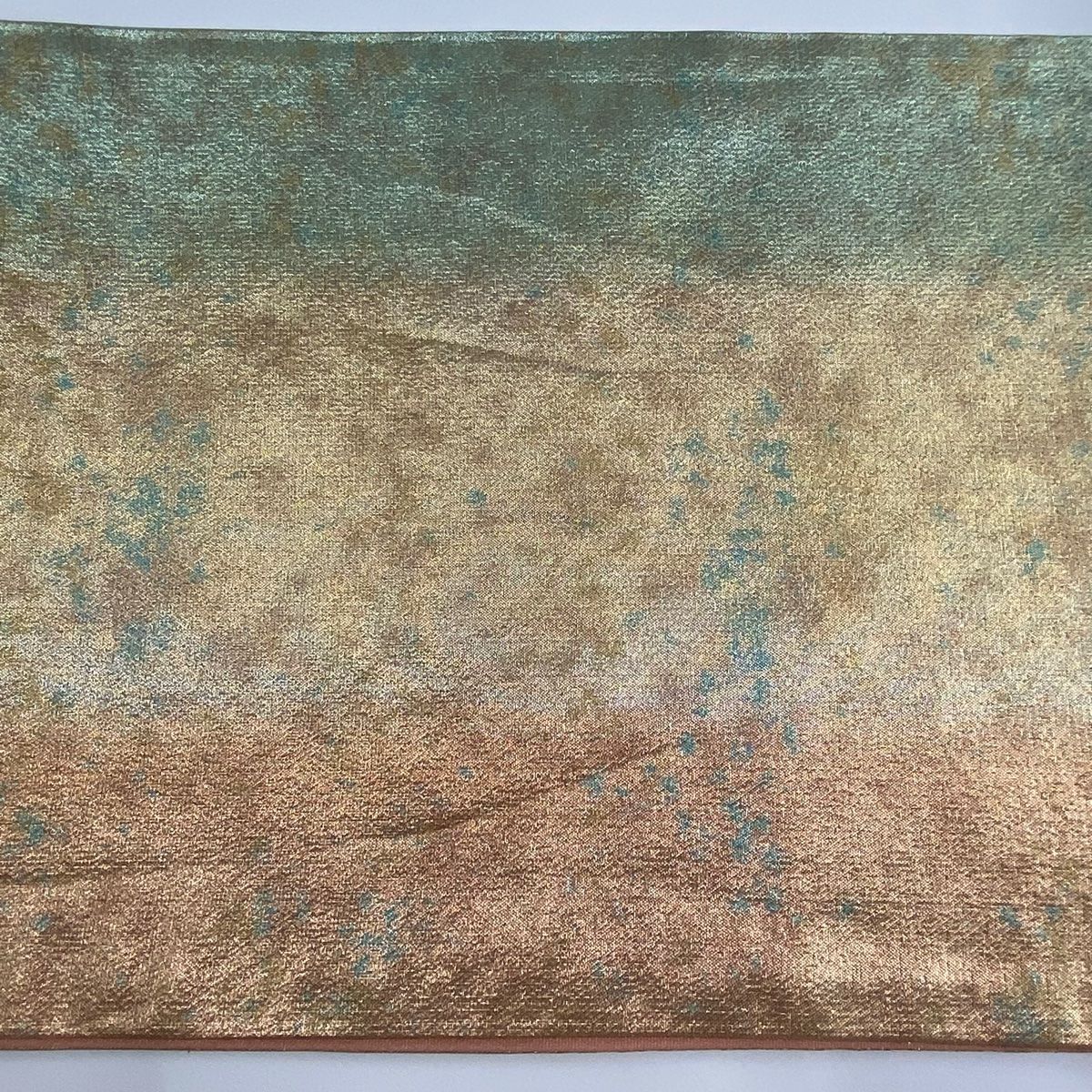 美品　落款　辻ヶ花　袋帯　くすみブルー×茶系 袋帯 美品 秀品 振袖向き 辻が花柄 箔 小豆色 六通 正絹 中古
