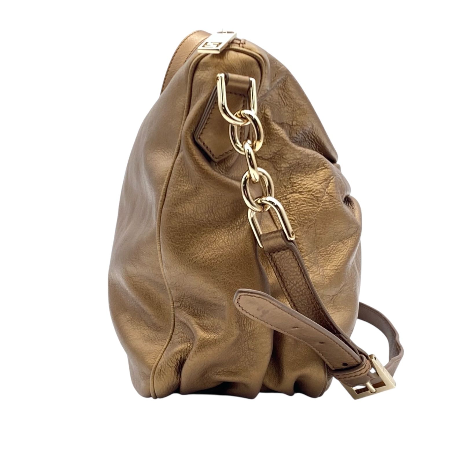 【美品】フェンディ マンマバケット オールレザー FF金具 アイボリー 肩掛け FENDI 【新品同様】フェンディ マンマバゲット ミディアム