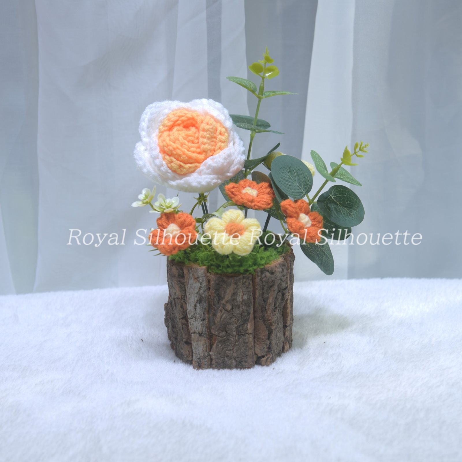 編みぐるみ 毛糸 花 プレゼント ギフト オレンジ 手編み 造花