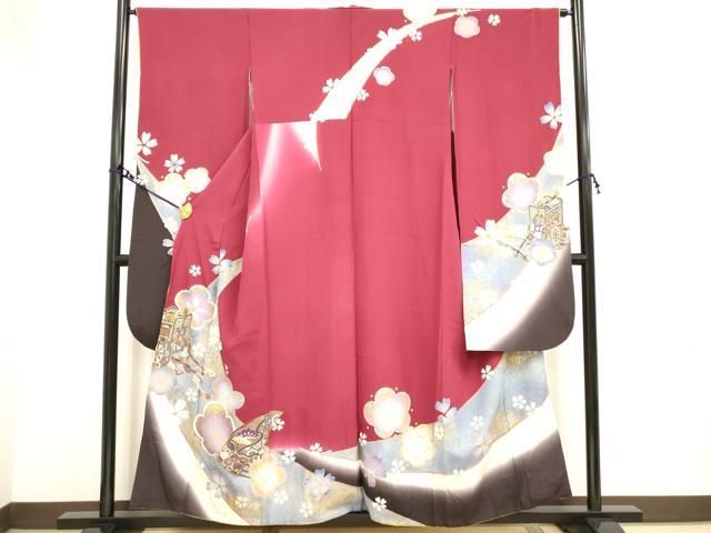 平和屋着物□豪華振袖 駒刺繍 御所車花文 金彩 正絹 逸品