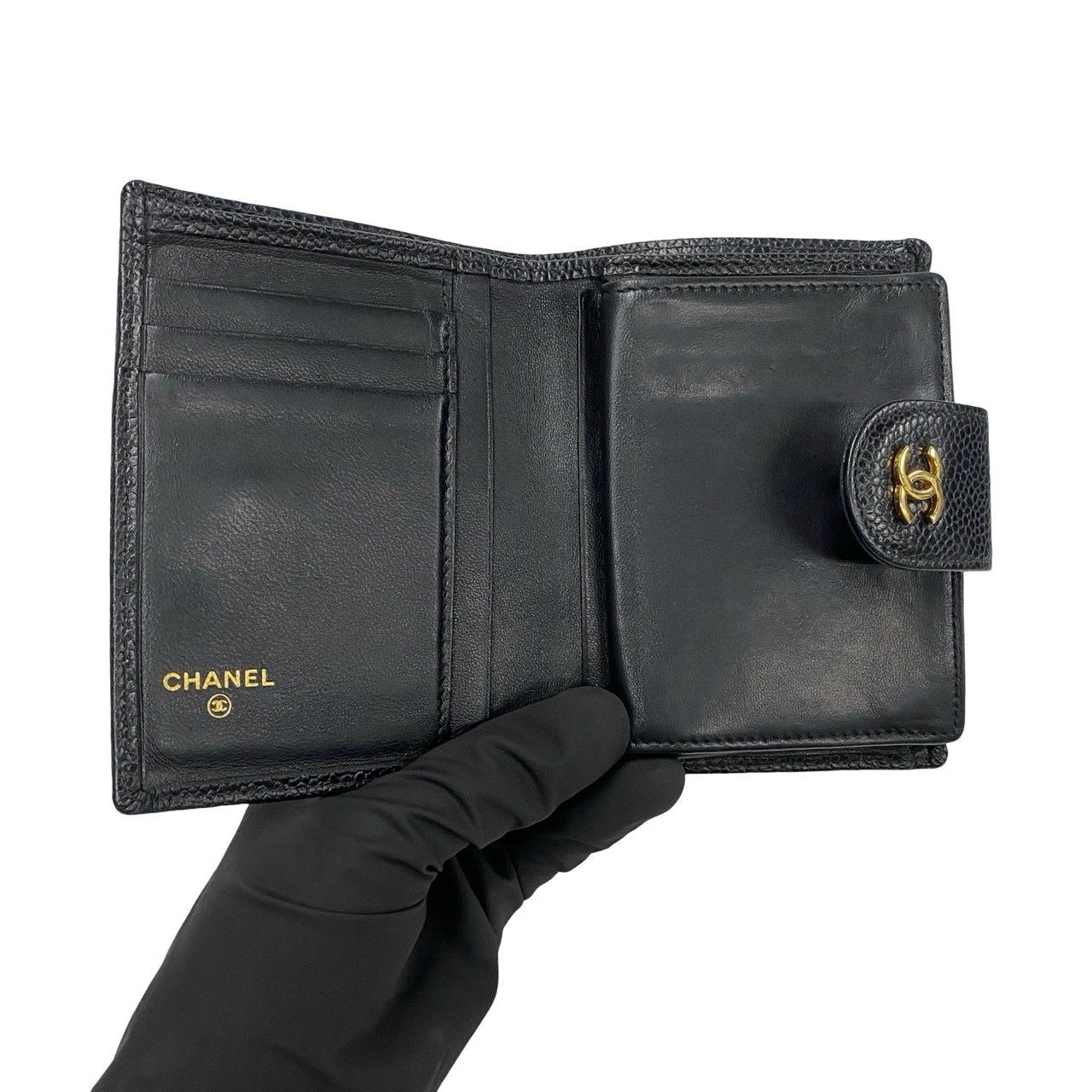 CHANEL◎シール有り 5番台 ビコローレ マットキャビアスキン がま口 黒 極 美品 シール有 5番台 CHANEL シャネル ビコローレ ココマーク