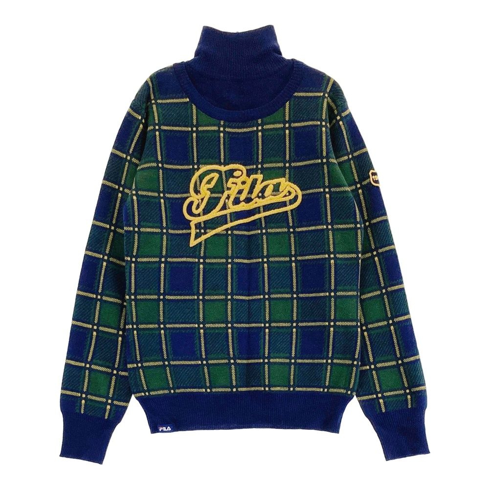 サイズ：L FILA GOLF フィラゴルフ  長袖 ジップジャケット 刺繍 チェック柄 グリーン系 [240101437886] ゴルフウェア メンズ ストスト FILA GOLF フィラゴルフ 長袖 ジップジャケット 刺繍 チェック柄