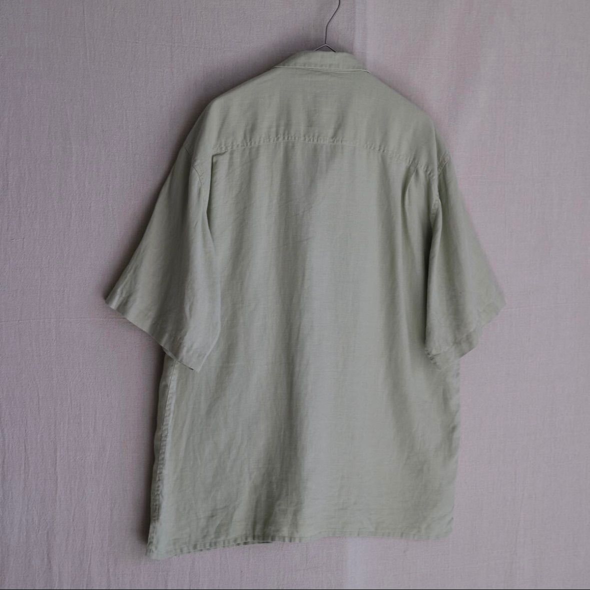 90s USA vintage リネン オープンカラー シャツ / L グリーン