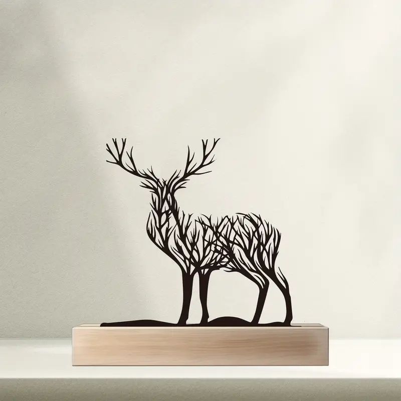 新品 エレガントな金属製の枝鹿オブジェ - 自然美のデザインと木製  