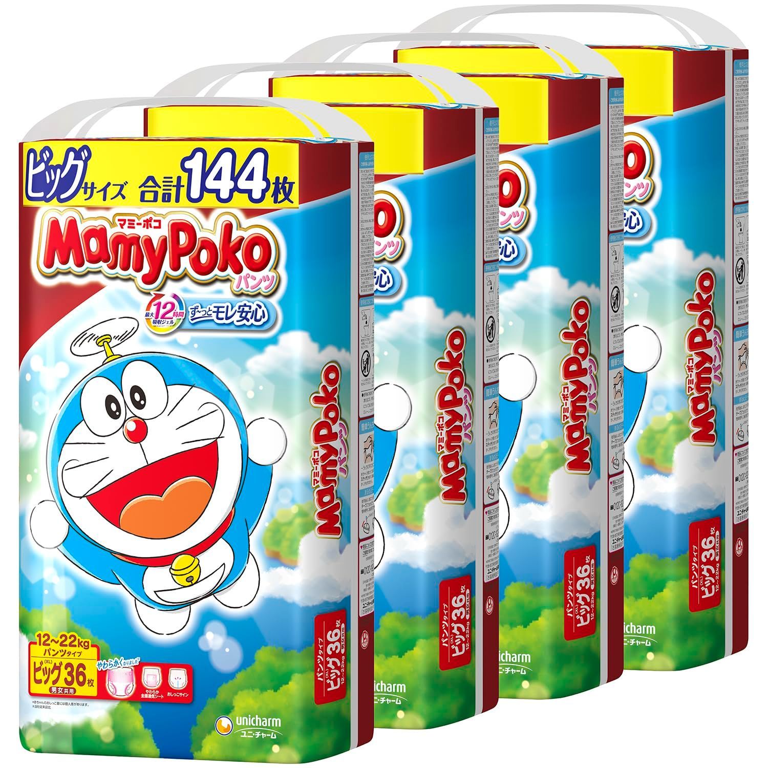 【数量限定】ビッグサイズ】マミーポコパンツ ドラえもん 【パンツ オムツ (12~22kg)144枚(36枚×4) [ケース品]