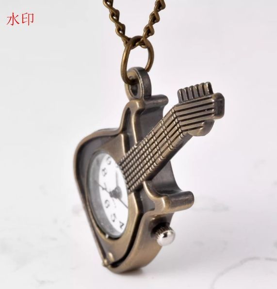 ギター小さな壁時計ファッションクォーツ時計懐中時計付きキーホルダー