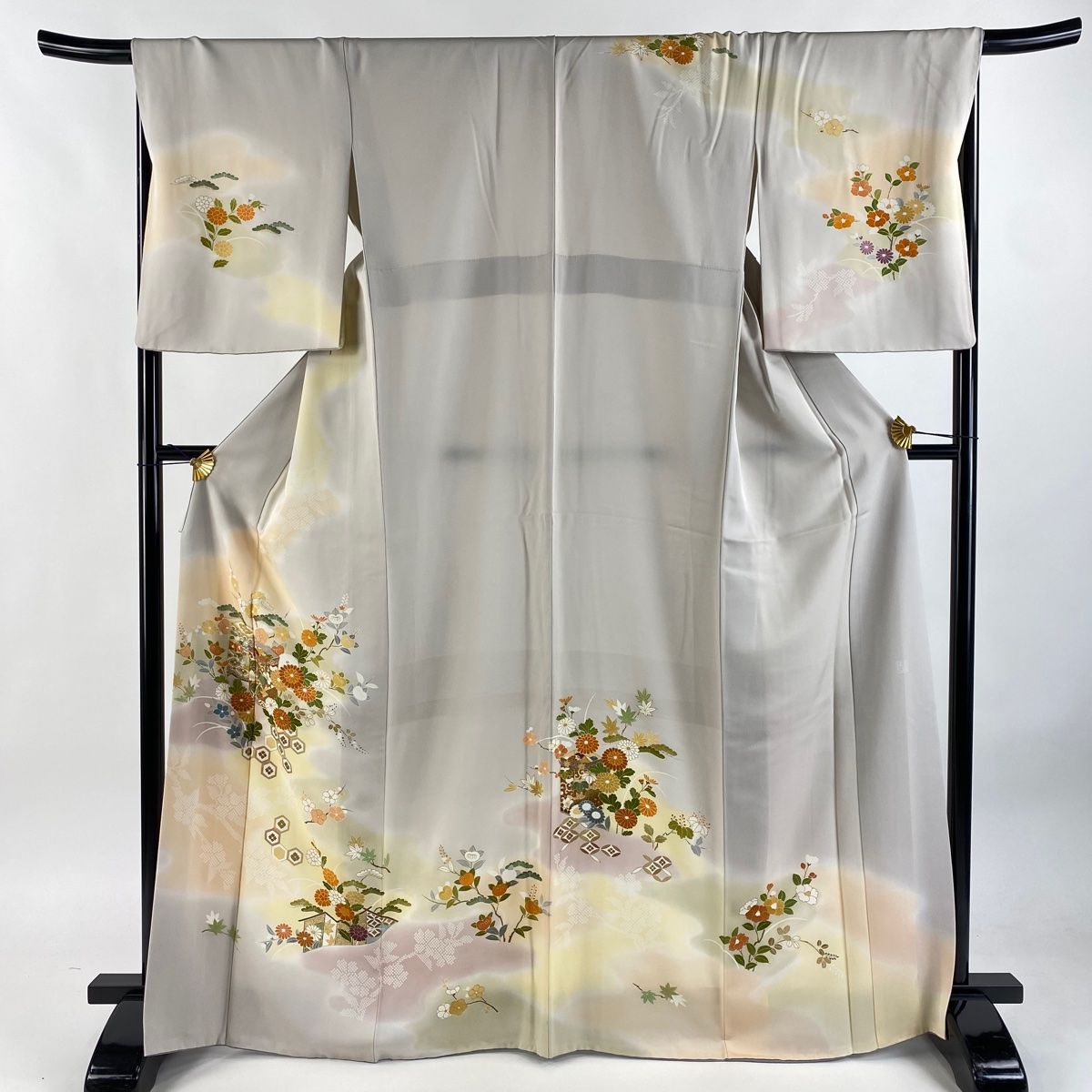 訪問着 身丈168cm 裄丈68cm L 袷 千總 落款 貝桶 菊 金糸 金彩 ベージュ 正絹