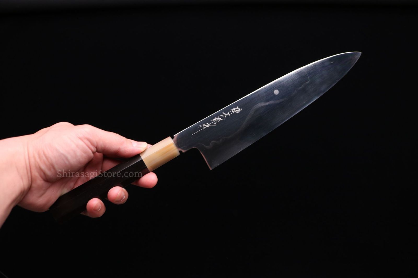 富士山 満月 本焼(白鋼) 牛刀240mm 黒檀八角水牛柄 池田美和 水本