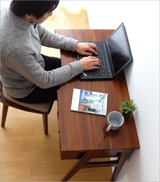 チーク デスク 机 無垢材 天然木 木製 シンプル コンパクト おしゃれ 書斎机 勉強机 スリム 引き出し パソコンデスク 幅90 奥行45 高さ70 チークデスク90 片引き出し付き MARWIL-DEMENAGEMENTS_CH