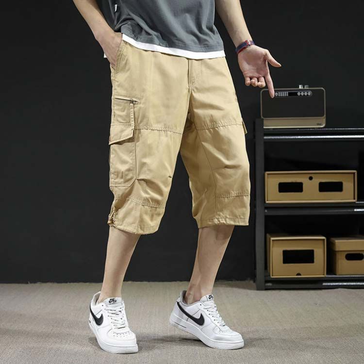 【数量限定】カーゴパンツ 7分丈 メンズ 春夏 スタイリッシュ チノパン 登山 [KEFITEVD] 旅行 綿 通気性 無地 カーキ L