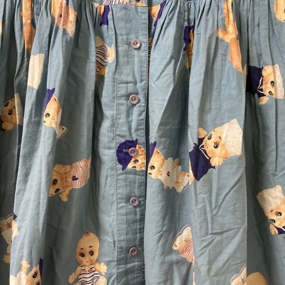 PINK HOUSE ピンクハウス キューピー柄 ロングフ スカート ブルー レディース 古着