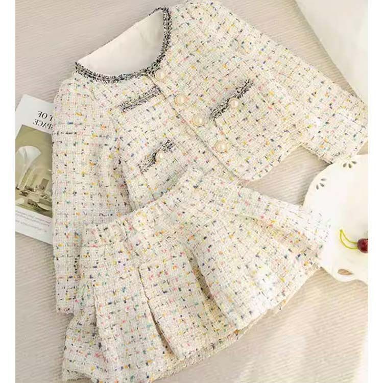 子供スーツ 女の子 上下セット フォーマル 子供用 子供服 ドレス ツイードスーツ ジャケット スカート シュート丈 チェック柄 キッズ フォーマルスーツ セットアップ ピアノ 入園 yz 6780