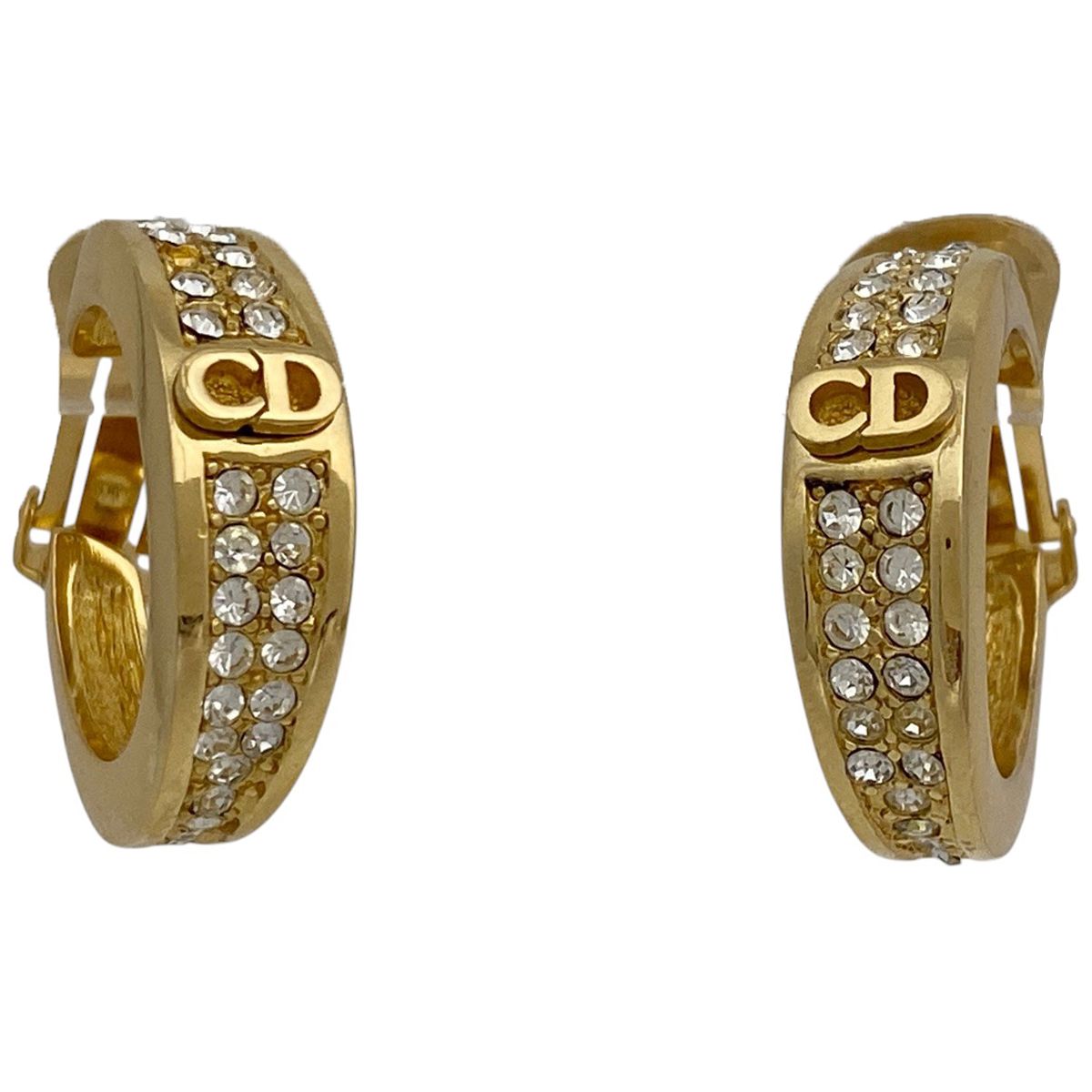 クリスチャンディオール Christian Dior ロゴ フープ イヤリング CD ラインストーン イヤリング GP ゴールド レディース