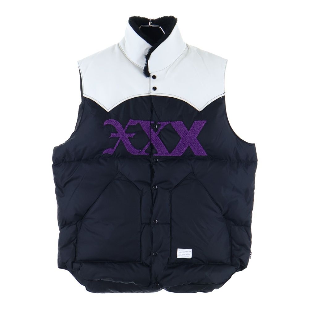 GOD SELECTION XXX ゴッドセレクショントリプルエックス ×ROCKY MOUNTAIN FEATHERBED ロッキー マウンテン フェザーベット レザー ナイロン切替 ロゴエンブロイダリー ダウンベスト 290-192-16
