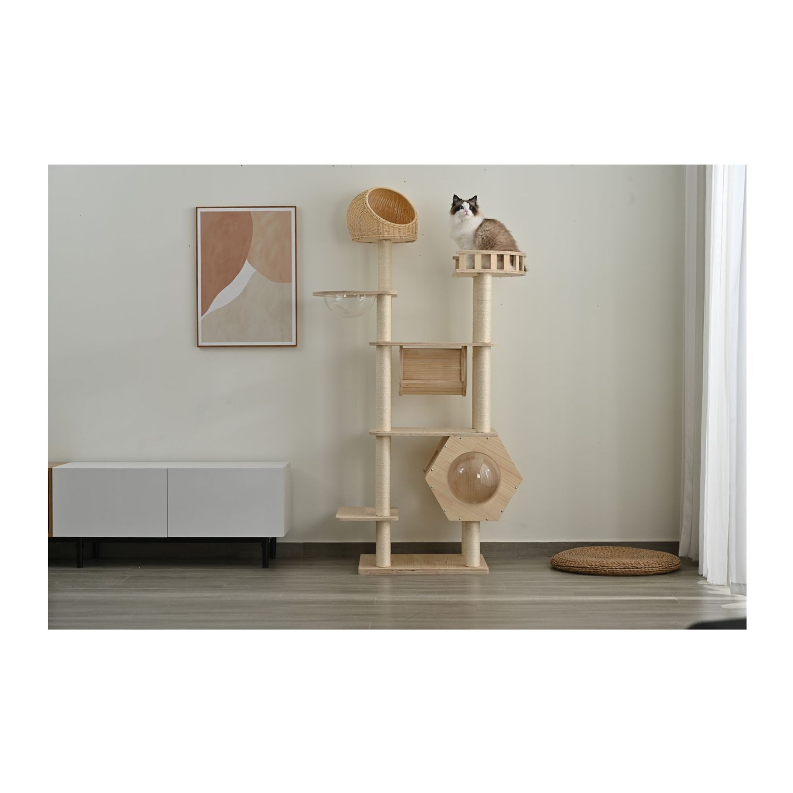 大型キャットタワー｜高さ183cm｜爪とぎポール付｜ナチュラル｜N504P238132A