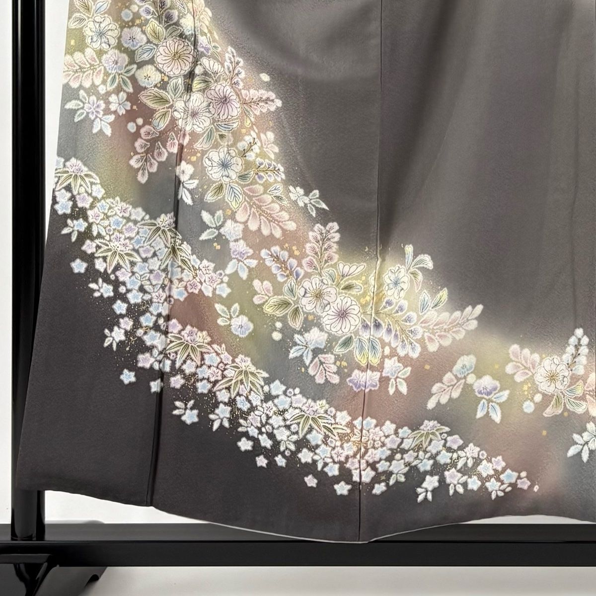 訪問着 身丈155cm 裄丈66.5cm M 袷 落款 辻が花 金彩 ぼかし 灰色 正絹 名品