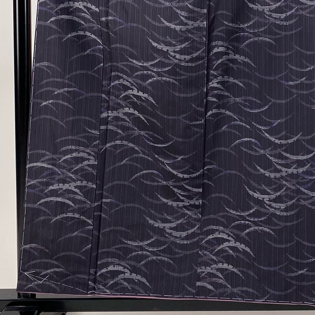 大島紬 身丈160cm 裄丈65cm M 袷 証紙 雪芝 縦縞 濃紫 正絹 秀品