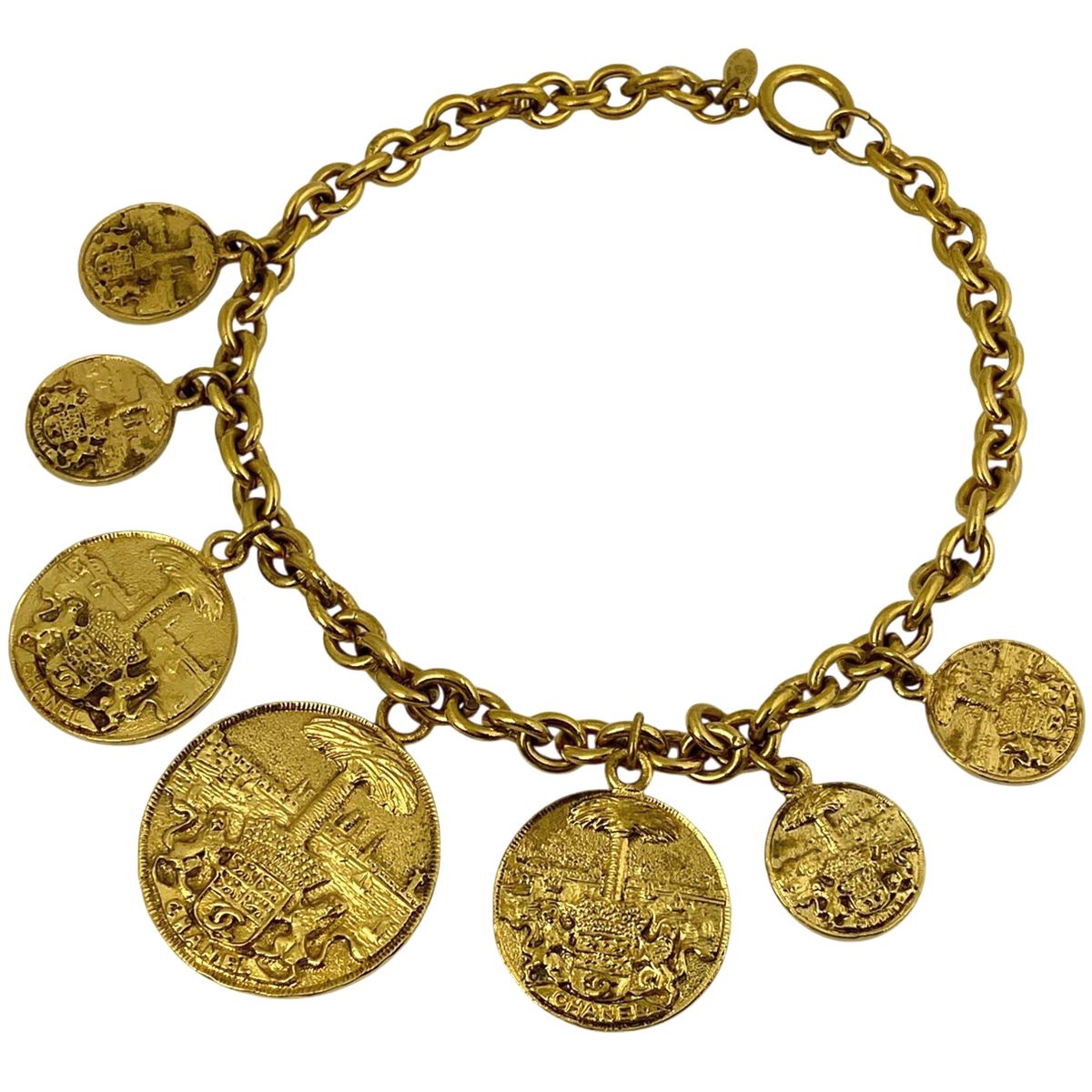 シャネル CHANEL ココマーク チェーン ネックレス チョーカー コイン ネックレス GP ゴールド レディース