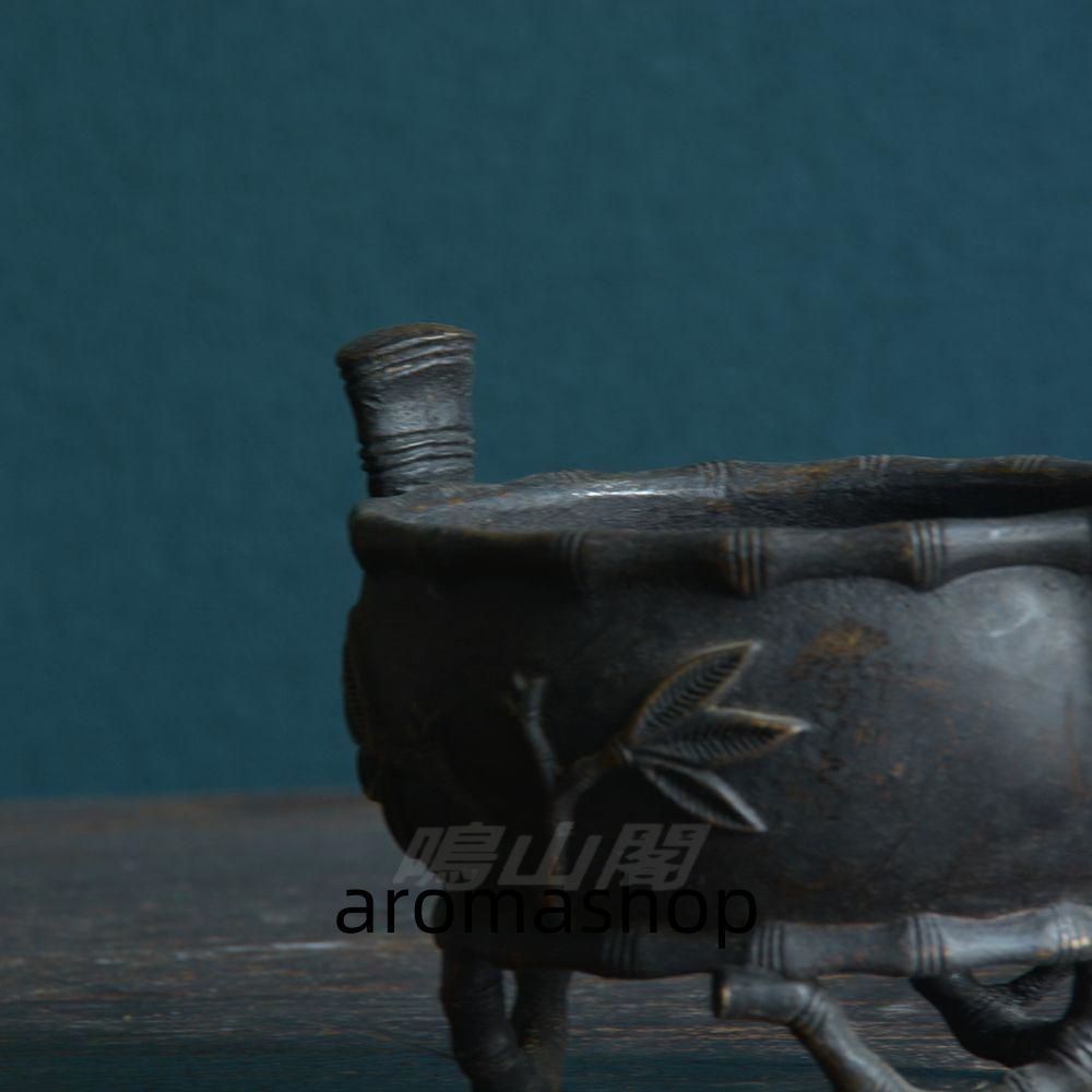 銅炉 香炉【福地洞天】 三足竹節紋香炉 宣徳炉 茶道香道具 工芸