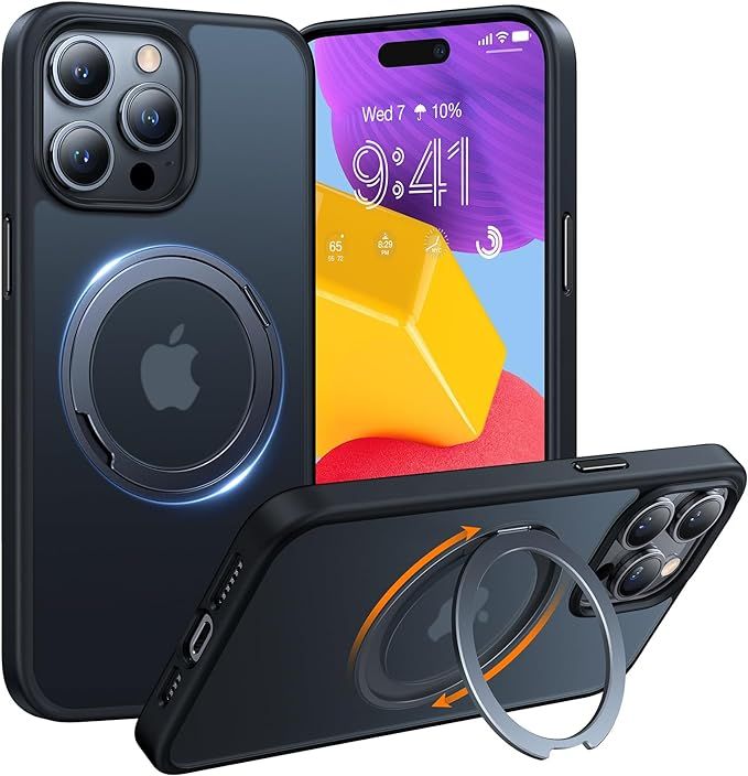 TORRAS iPhone 14 Pro 用 ケース MagSafe対応 丸型スタンド付き 半透明 リング ブラック