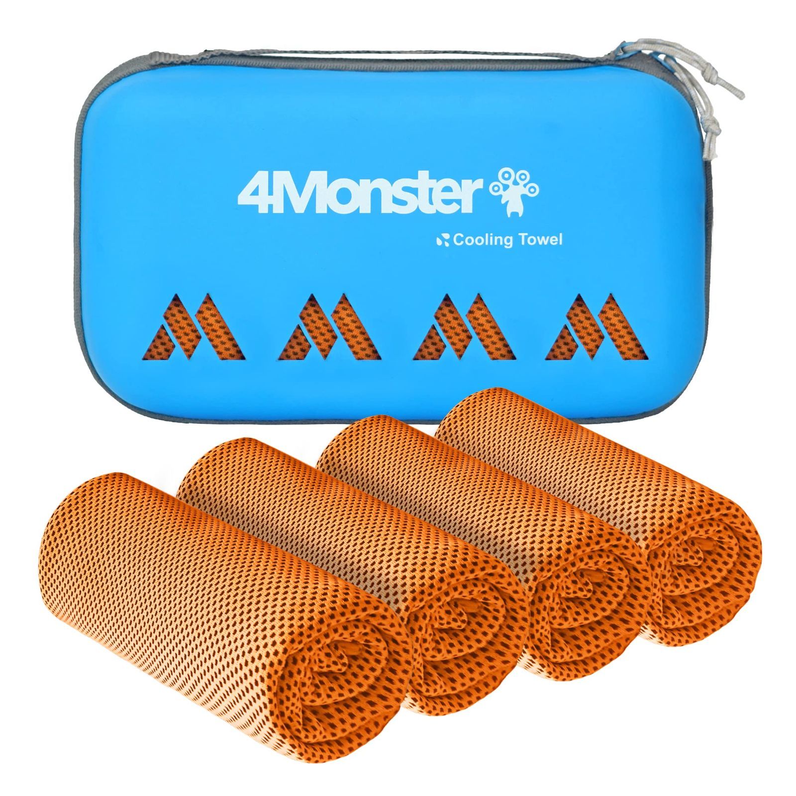 【在庫処分】4Monster スポーツタオル 冷感タオル 4枚セットバスタオル 速乾タオル 吸水速乾 ジム キャンプ 旅行 コンパクト 収納ボックス付き スイミング タオル 防臭 フィットネス オレンジ