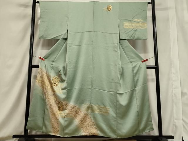 平和屋着物＃道行コート お召地 草花間道 ロング丈 正絹 逸品 未使用