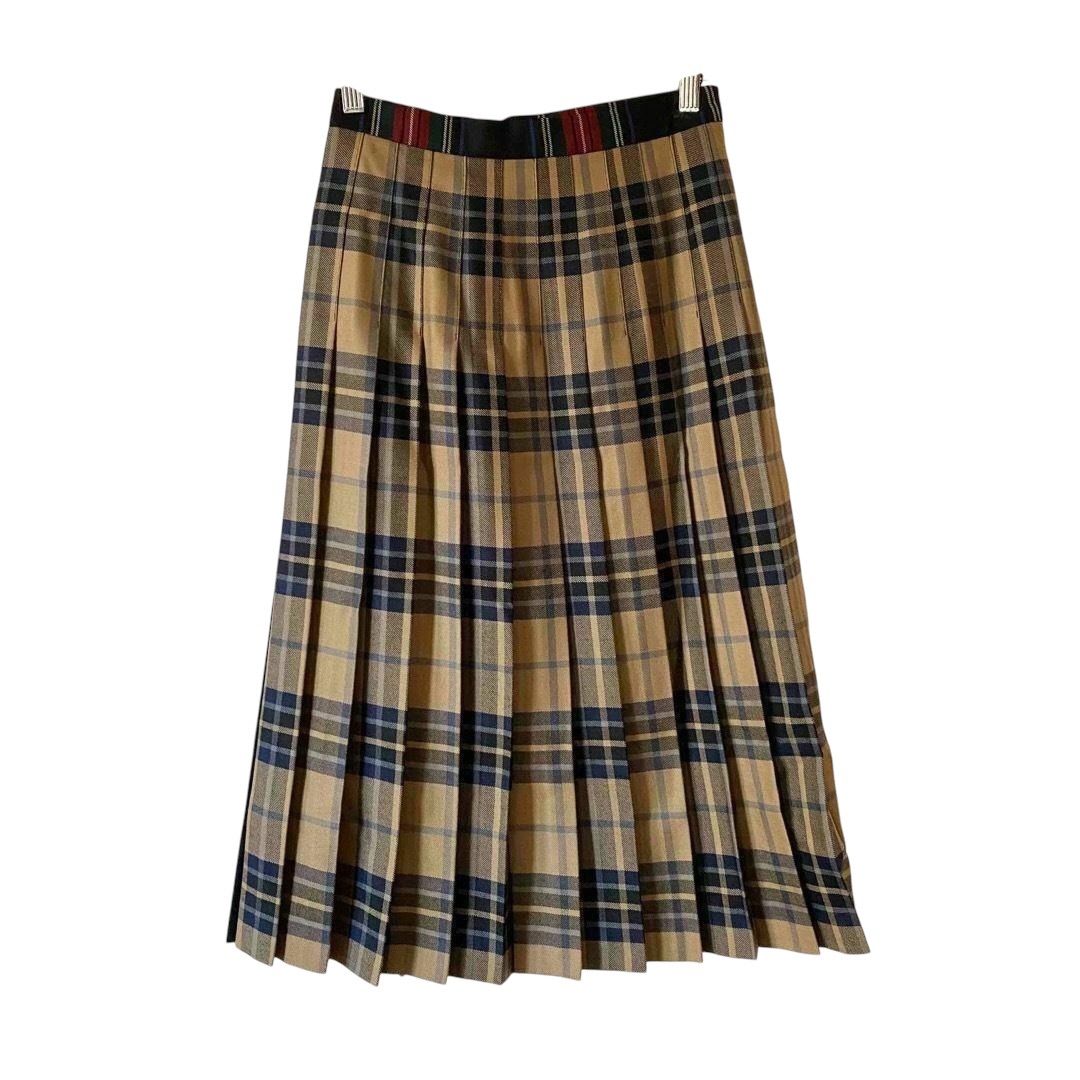 O NEIL of DUBLIN パッチワーク プリーツ ミモレスカート GB8 US6 レッド 赤 オニールオブダブリン チェック キルトピン ラップスカート ウーステッドウール