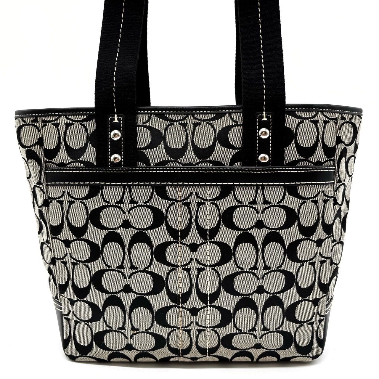 COACH コーチ レザー キャンバス シグネチャー トートバッグ A4収納 黒 COACH】 コーチ シグネチャー レザー キャンバス トートバッグ