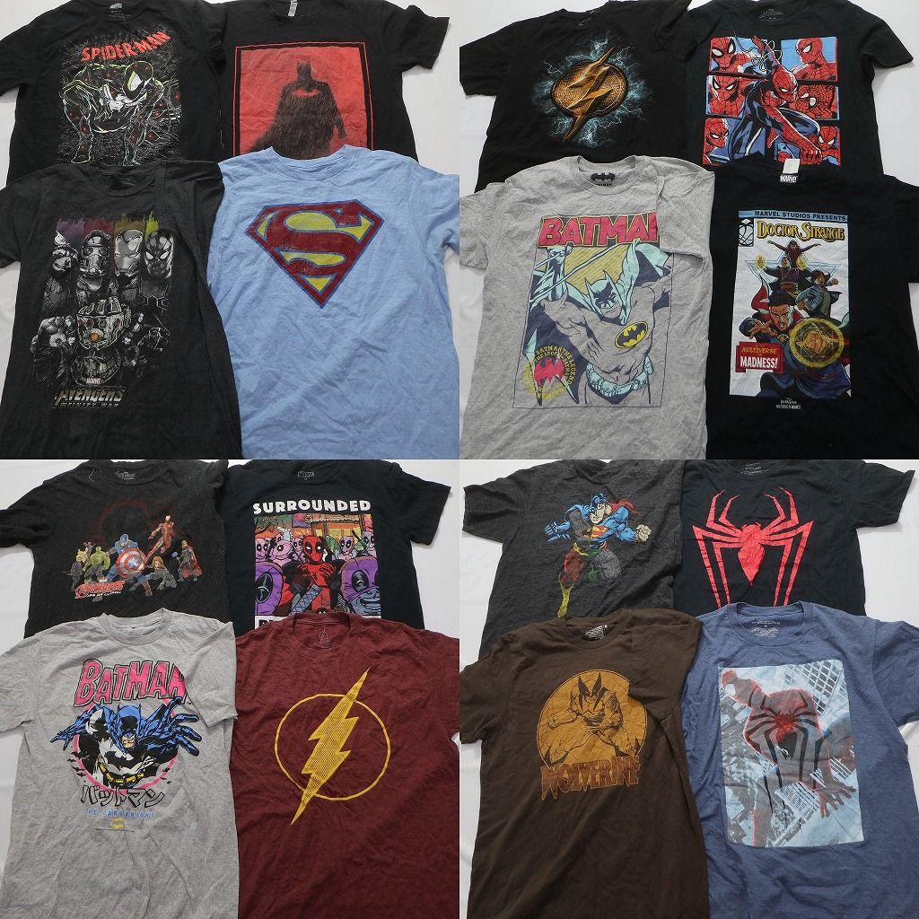 古着卸 まとめ売り マーベル DCコミック 半袖Tシャツ 16枚セット (メンズ M ) スパイダーマン ブラックパンサー 中古 古着 MY9633