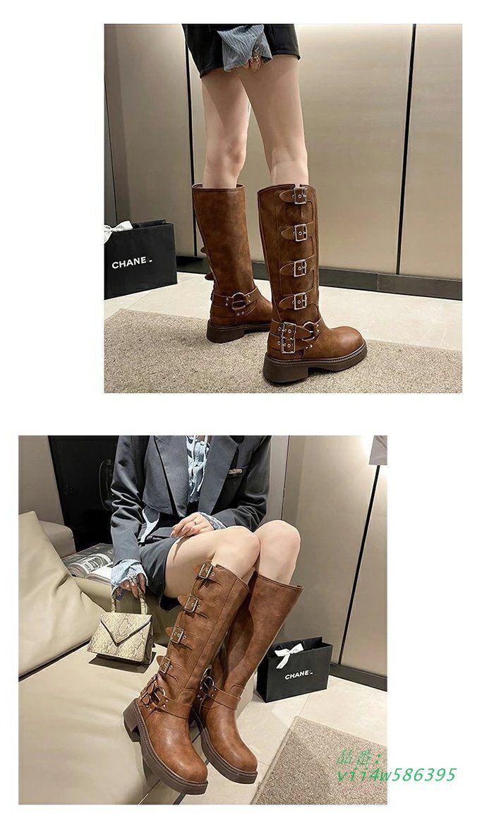 ジョッキーブーツ レディース ロングブーツ ニーハイブーツ マーティンブーツ チャンキーヒール 4CM ローヒール 靴 ブーツ ブーツ 疲れない 膝丈 レディース vii4w586395 KIN-KAAI_COM