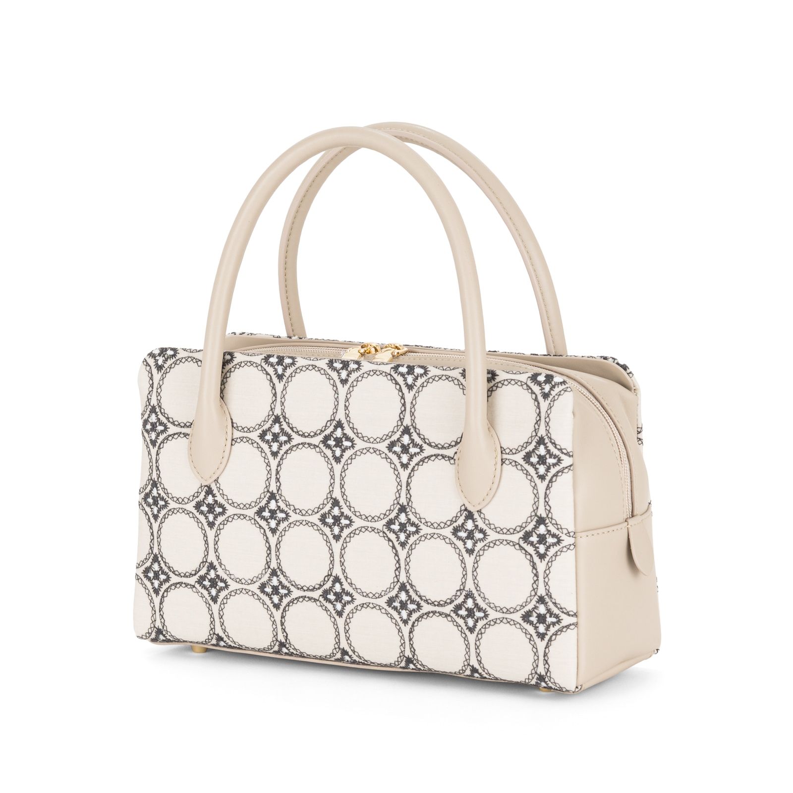 利休バッグ サークル刺繍 白ベージュ