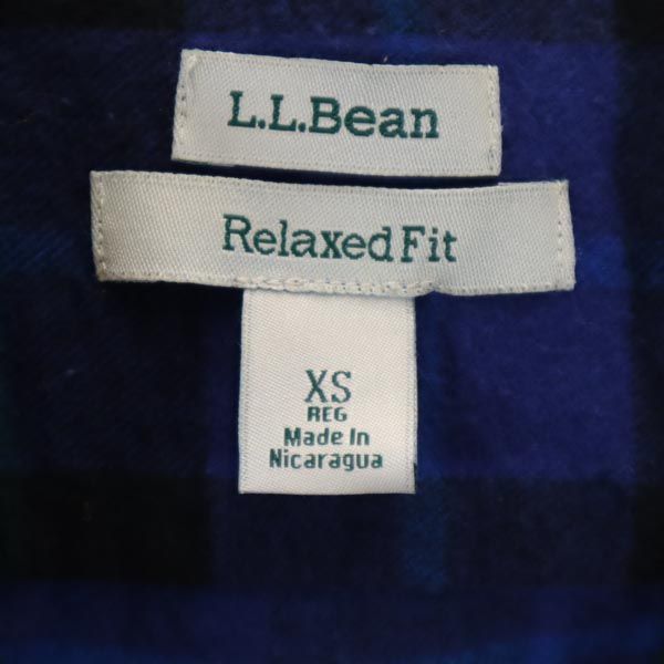 エルエルビーン フーデッド チェック ジャケット XS ネイビー系 L.L.Bean ロゴ レディース   【221024】
