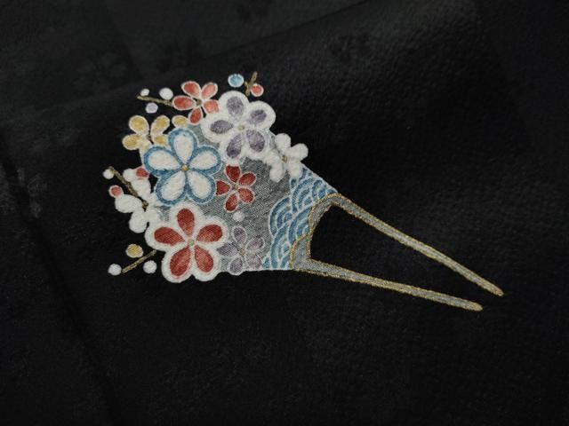平和屋着物●豪華振袖　簪　ぽっくり下駄　黒地　金彩　正絹　逸品　CAAS7130yc 平和屋着物○豪華振袖 簪 ぽっくり下駄 黒地 金彩 正絹 逸品