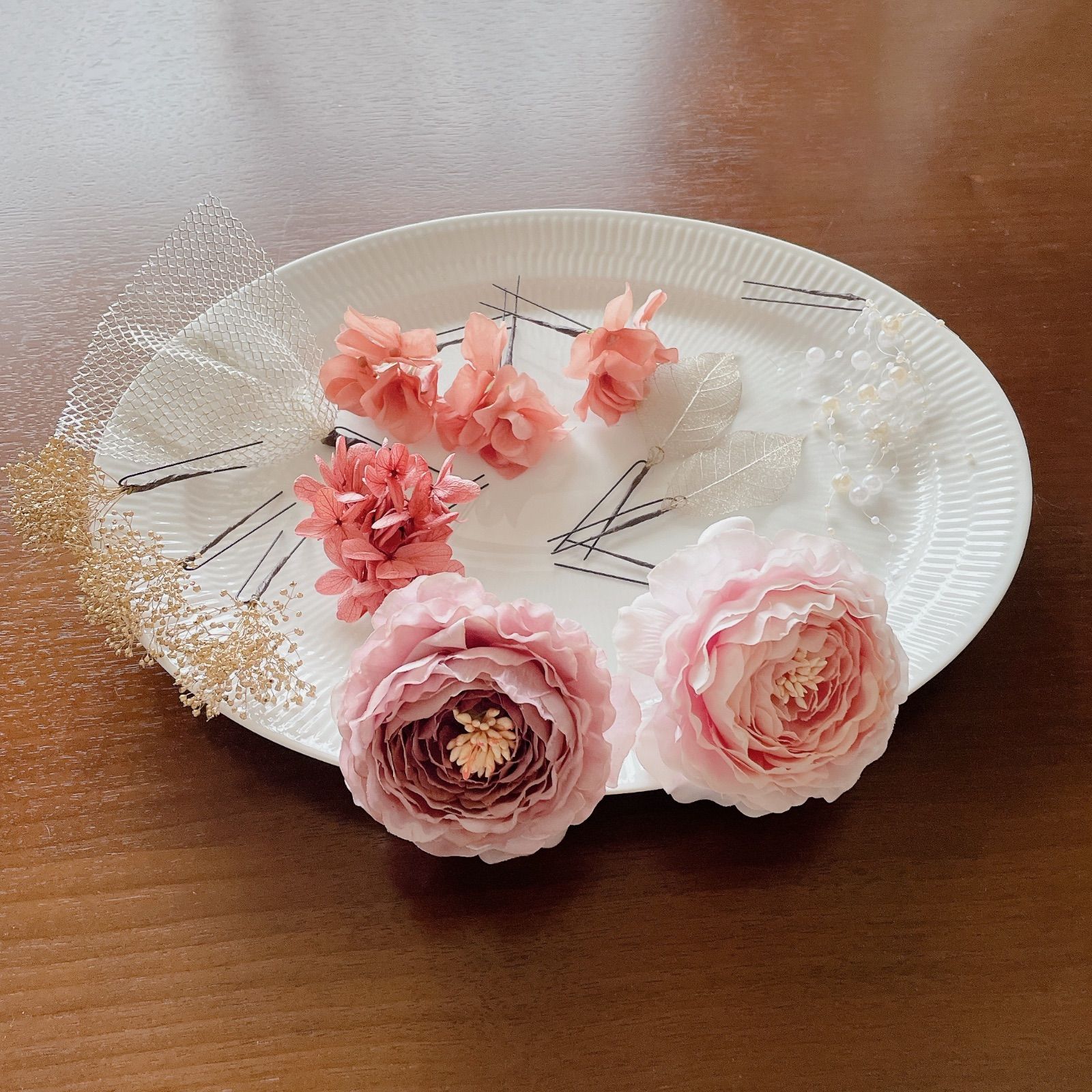 くすみくすみピンクの髪飾り②＊成人式前撮り・結婚式・ウェディング