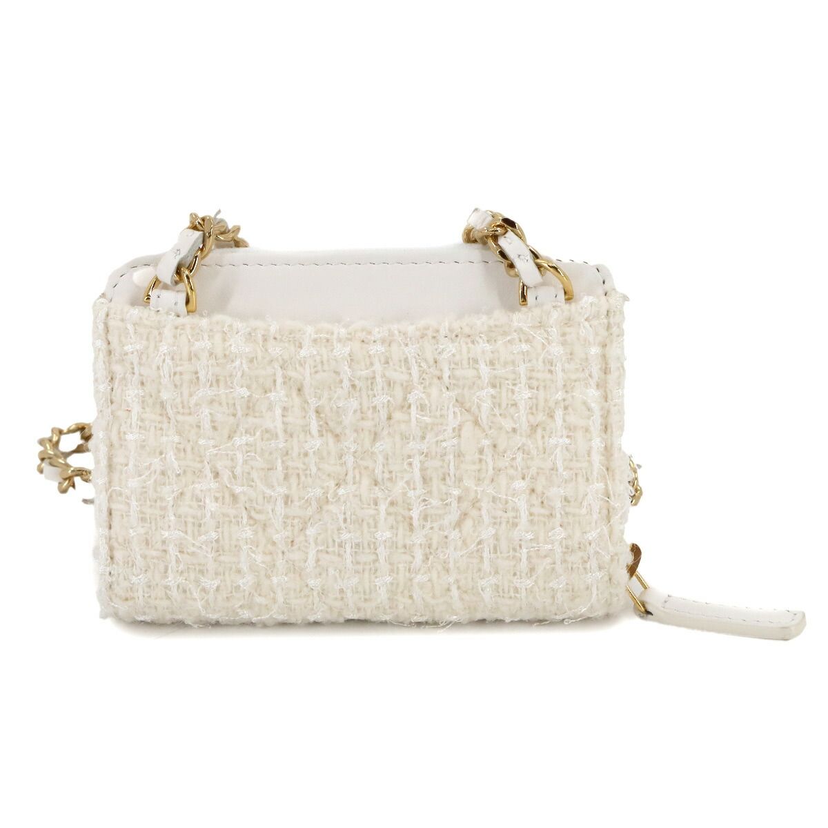 シャネル CHANEL リボン ミニ チェーン ウォレット コインケース 財布 ツイード レザー ホワイト Chain Wallet 90292653