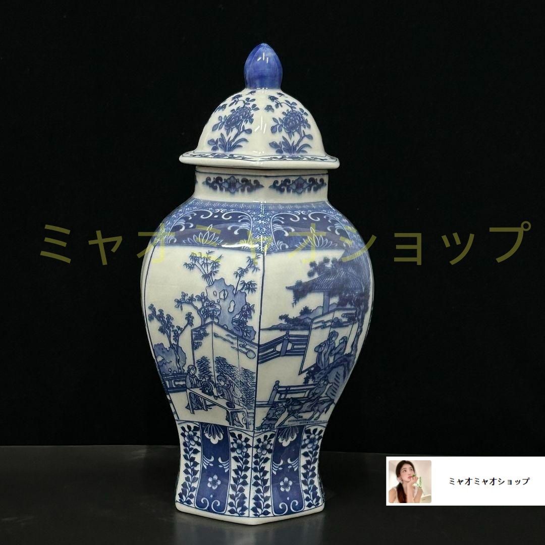 清乾隆青花花鳥六方蓋缶 砂糖缶 景徳鎮 陶磁器 装飾品 現代工芸品美術品 置物 清康熙窓を開けます青花人物将軍缶 景徳鎮 陶磁器 装飾品