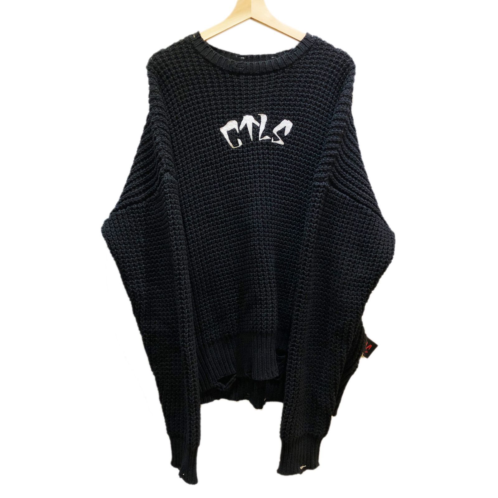 CVTVLIST カタリスト Crash Processing Logo Embroidery Damage Knit Sweater Black  クラッシュ加工 ロゴ刺繍 ダメージ ニットセーター ブラック 2301100202 - メルカリ