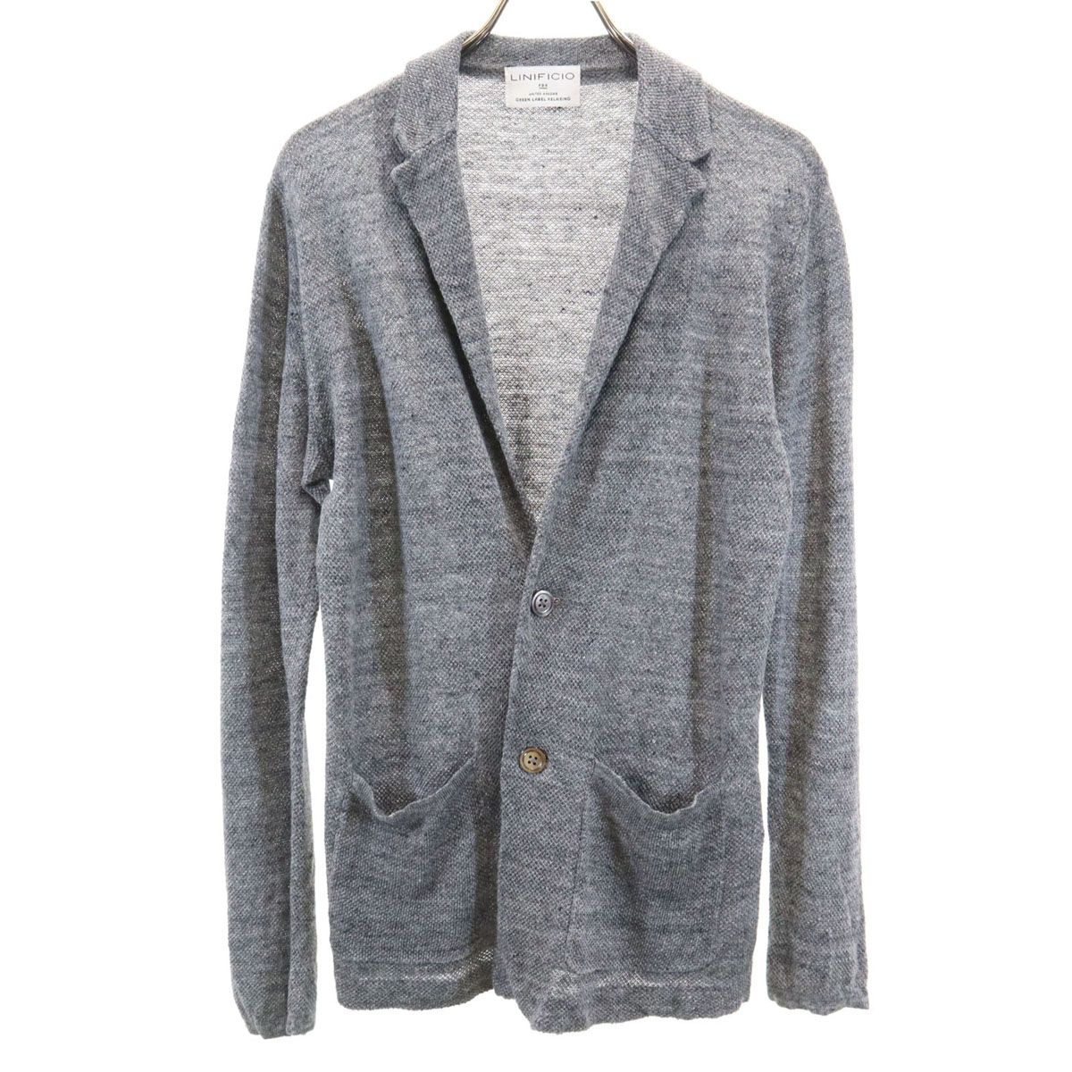 UNITED ARROWS GREEN LABEL RELAXING ユナイテッドアローズ グリーンレーベルリラクシング リネン 長袖 ニットカーディガン L グレー メンズ 古着