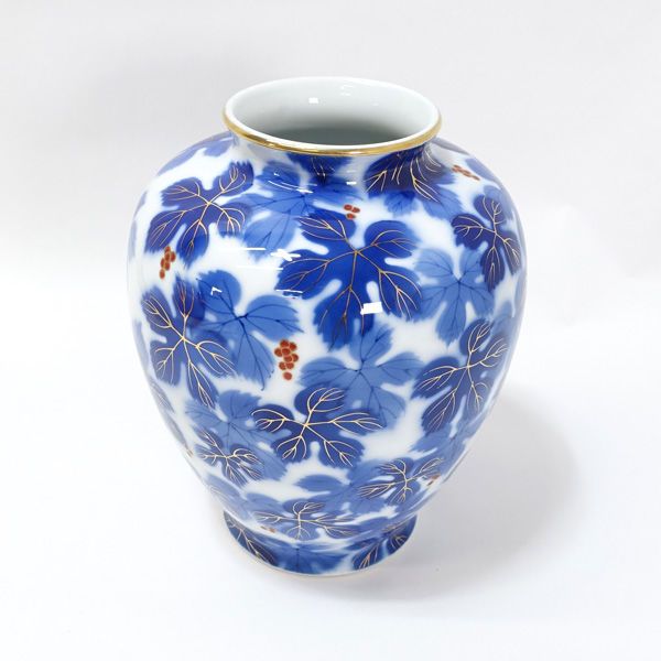 深川製磁 【花器】深川製磁/瑠璃金彩葡萄絵 花瓶 華道具 インテリア 有田焼 ギフト【中古】 