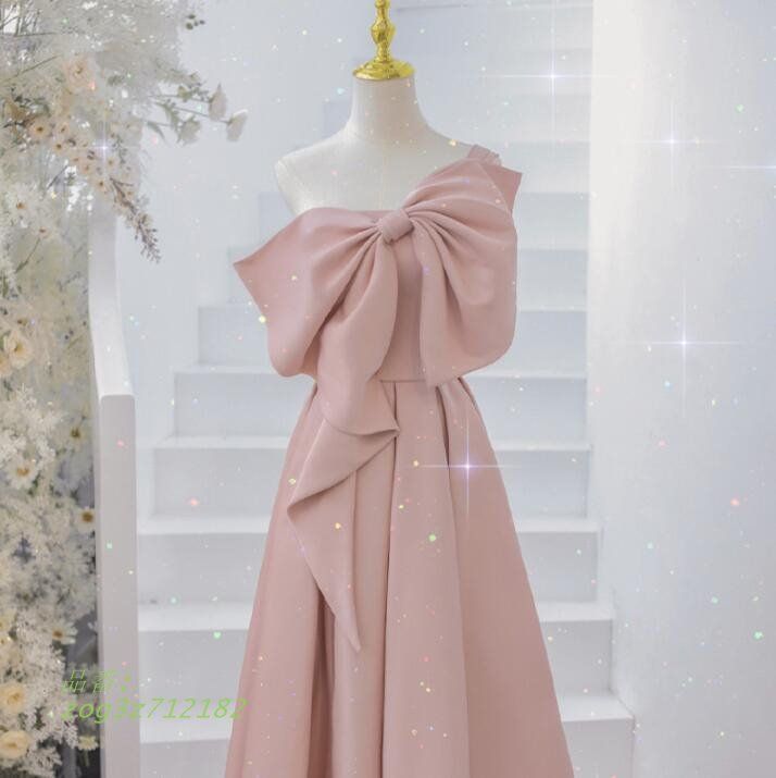 イブニングドレス ピンク オフショルダー 結婚式ドレス サテン ドレス エレロングドレス 発表会ドレス 二次会ドレス 優雅 パーティードレス シンプル zog3z712182