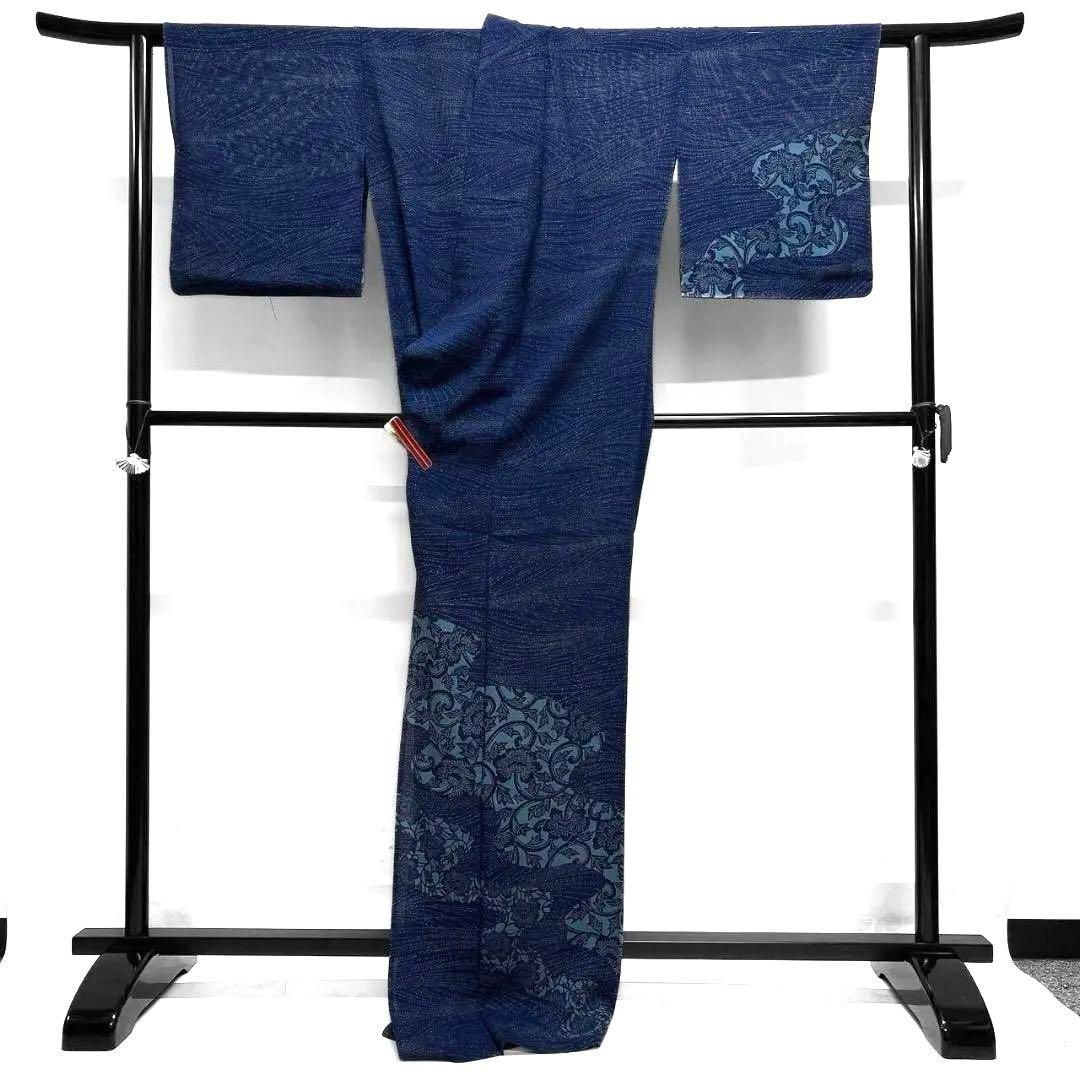 夏用 絽 藍染 流線 唐花模様 付け下げ 着物 035a p - メルカリ 夏用 絽 藍染 流線 唐花模様 付け下げ 着物 035a p - メルカリ