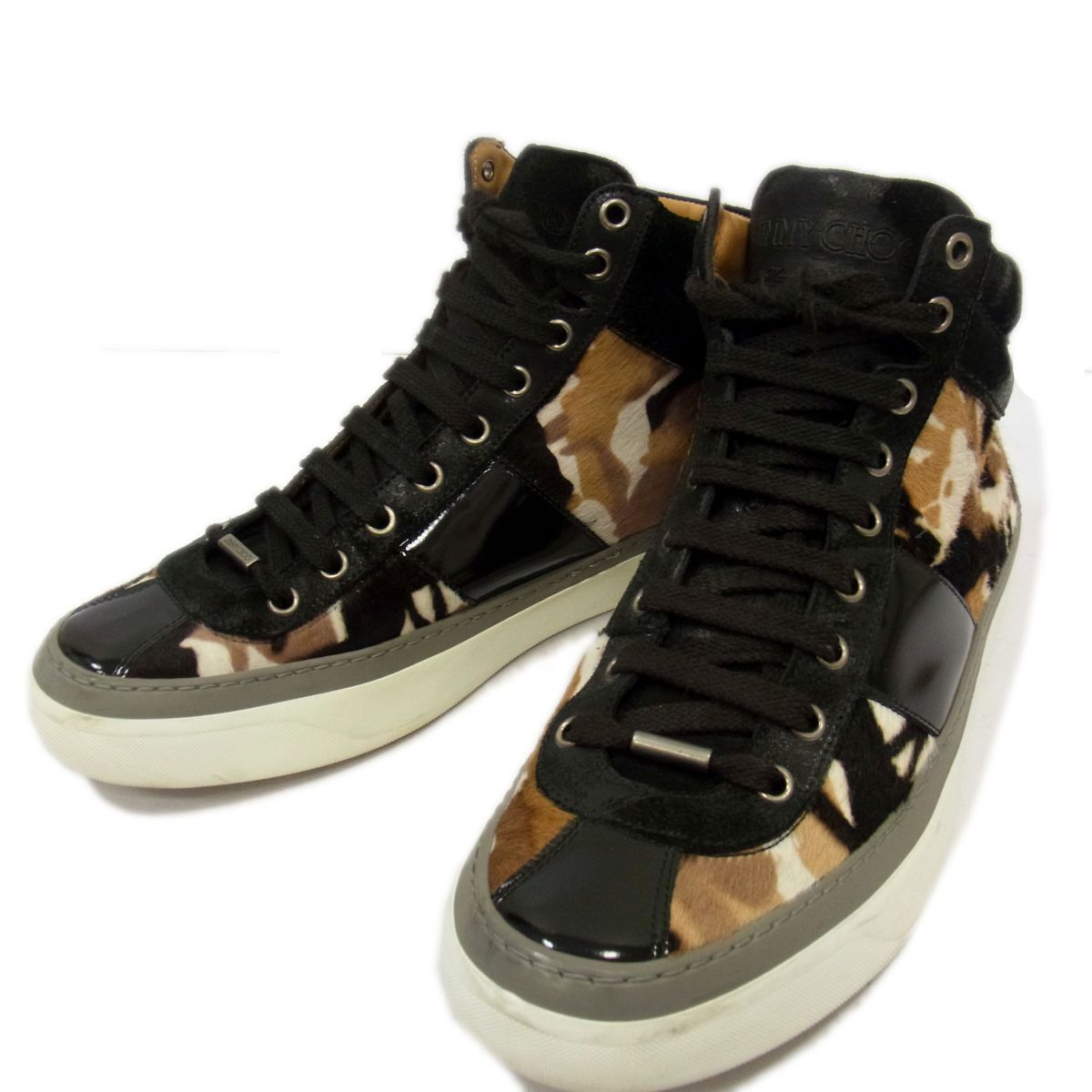 Jimmy Choo ハラコ エナメル レザー ハイカット スニーカー レオパード