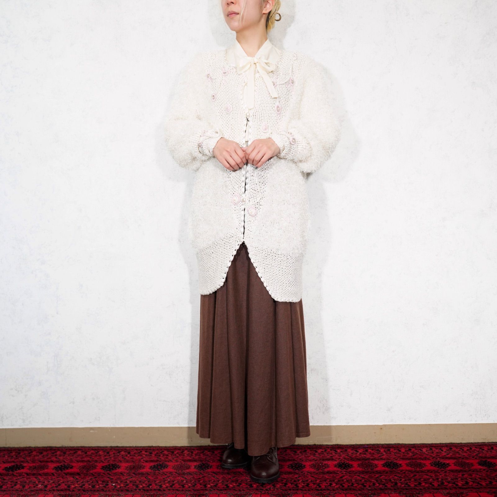 使いやすい USA VINTAGE PEARL BUTTON DESIGN SHAGGY KNIT CARDIGAN|アメリカ古着パールボタンデザインシャギーニットカーディガン