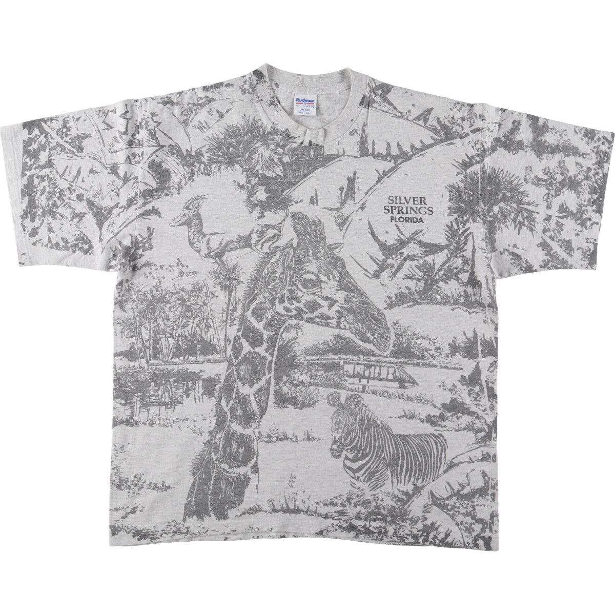 古着 90年代 RUDMAN 大判プリント アニマルTシャツ USA製 フリーサイズ相当 ヴィンテージ/eaa493701