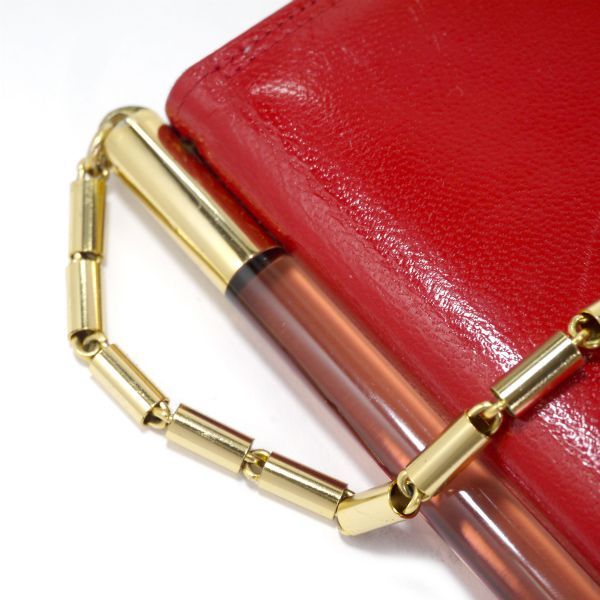 Pierre cardin ビッグPロゴ本革チェーンショルダーバッグ（赤