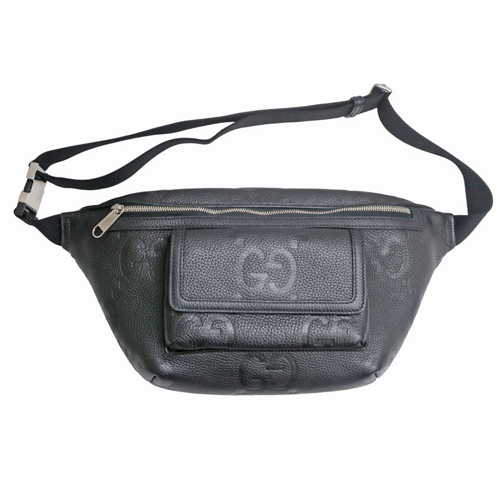 名東 GUCCI グッチ ジャンボGG ベルトバッグ ウエストポーチ ボディバッグ ブラック エンボス シルバー金具 645093 メンズ